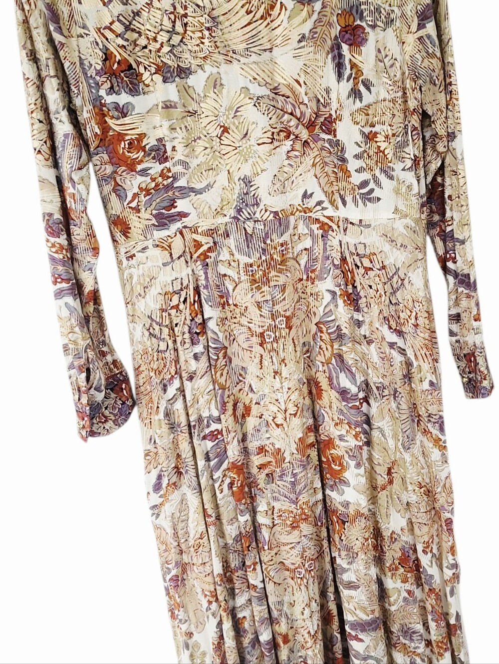 Soft Surroundings Boho Metallic Floral Maxi Collared Shirtdress Sz S - Picture 14 of 16